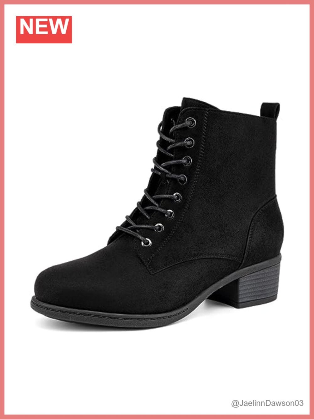 Faux Suede Ankle Booties Chunky Heel Lace-Up Side Zip Combat Boots